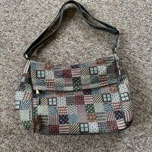 SAS U.S.A. Tapestry Patchwork Genuine Leather Shoulder Bag Purse